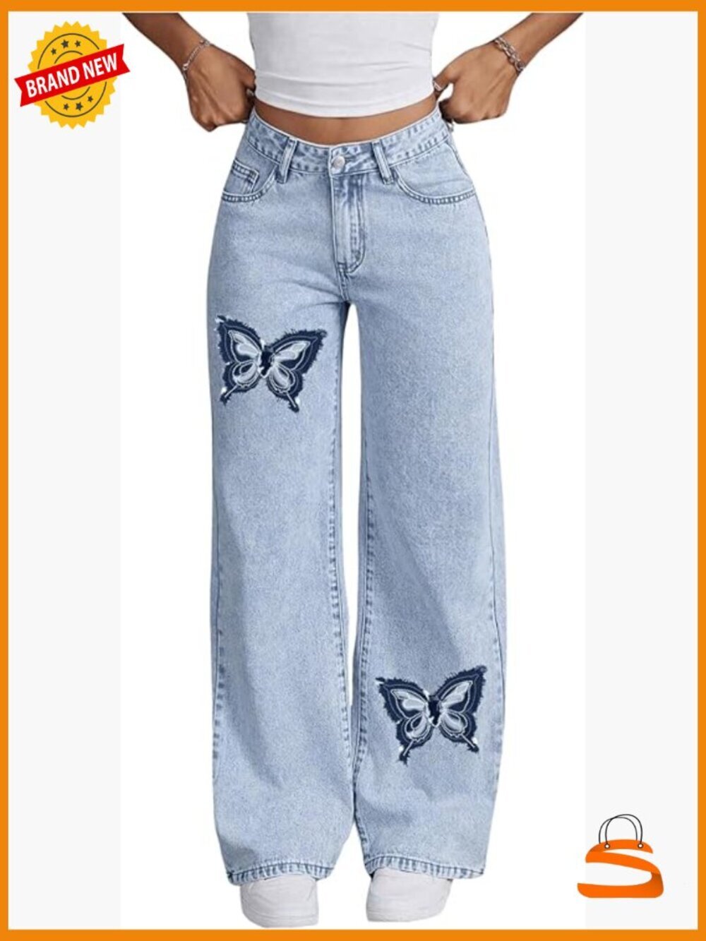 Women's Bowknot Embroidery Jeans Y2k Straight Leg Boyfriend Denim Pants Trendy